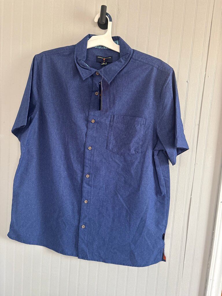 Men's Blue Short Sleeve Button-Up Shirt