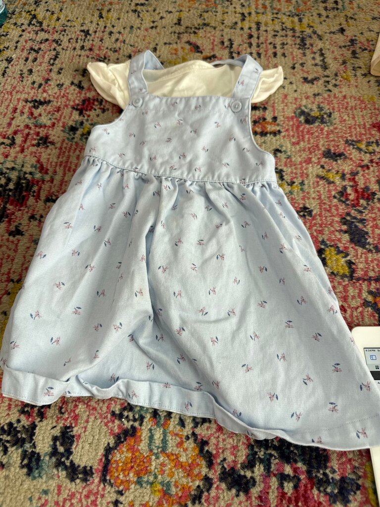 Floral Blue Dress with White Top