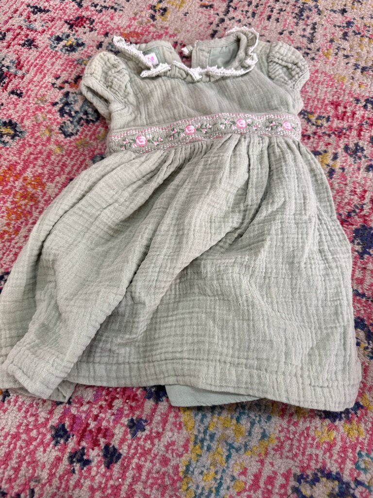 Girls' Light Green Embroidered Dress