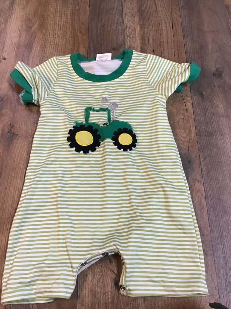 Green Striped Tractor Romper