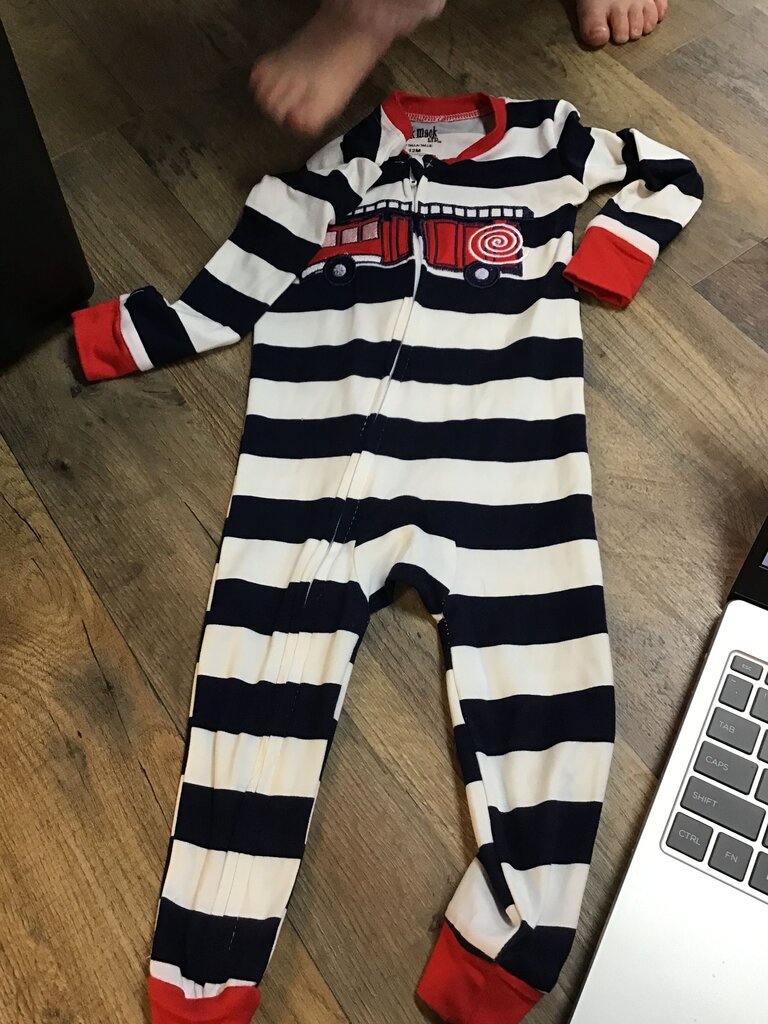 Striped Fire Truck Zip-Up Pajamas