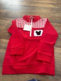 Red Gingham Check Pullover with Mickey Mouse Appliqué