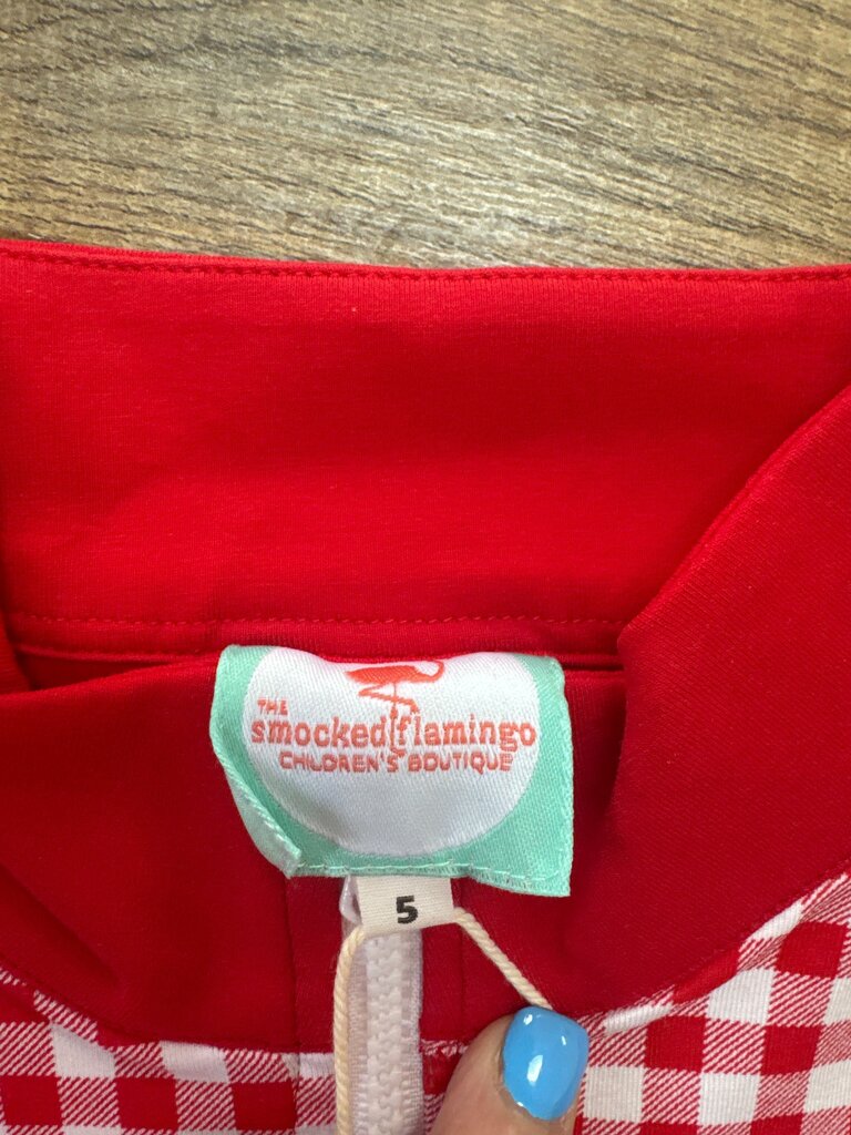 Red Gingham Check Pullover with Mickey Mouse Appliqué