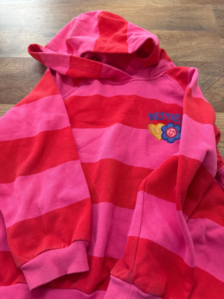 Old Navy Pink and Red Striped Hoodie with 'Besties' Design