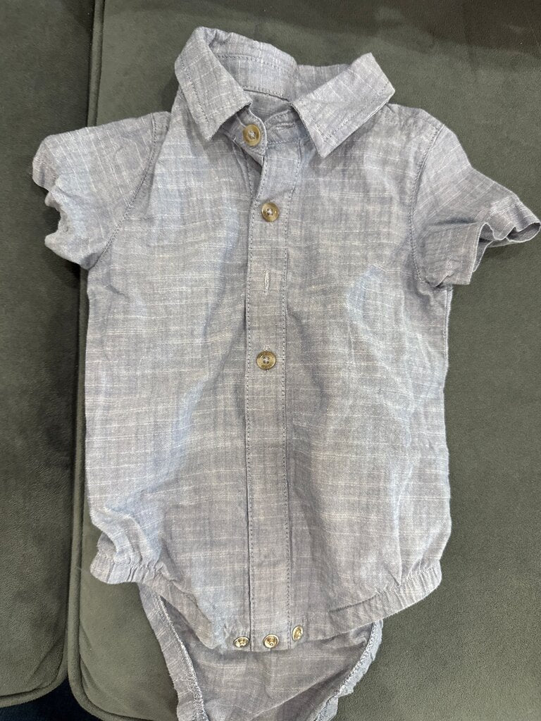 Gray Short Sleeve Button-Up Bodysuit