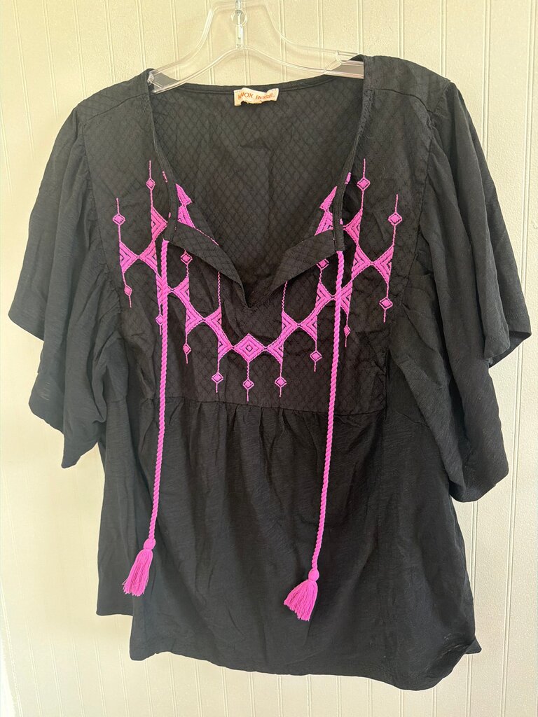 Black Tunic Top with Pink Embroidery