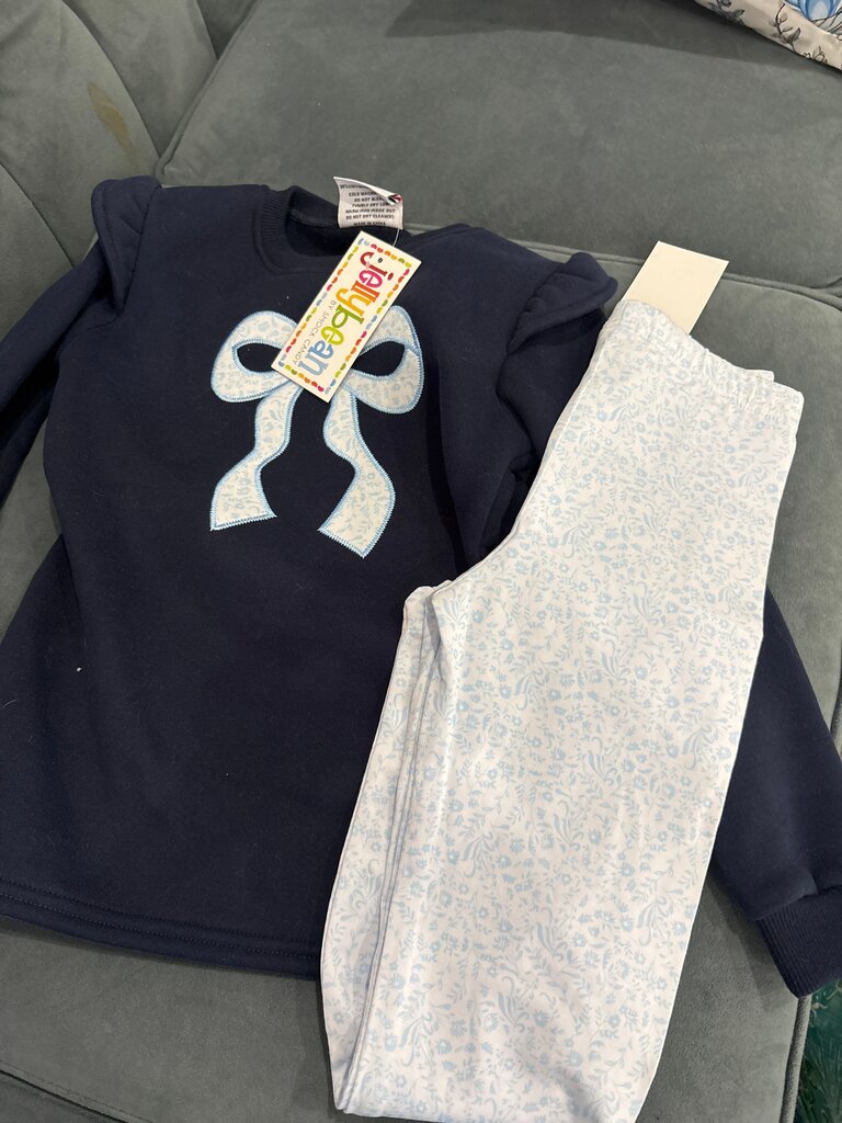 Jellybean Girls' Navy Blue Top and Floral Print Leggings Set