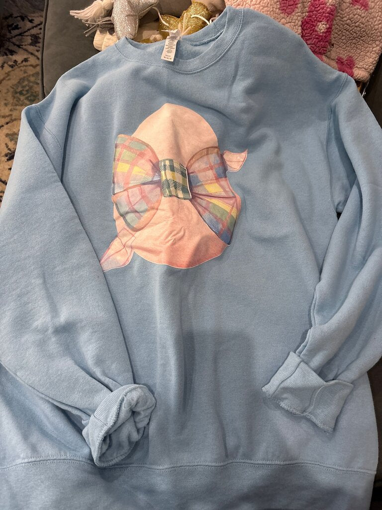 Light Blue Sweatshirt with Bow Design