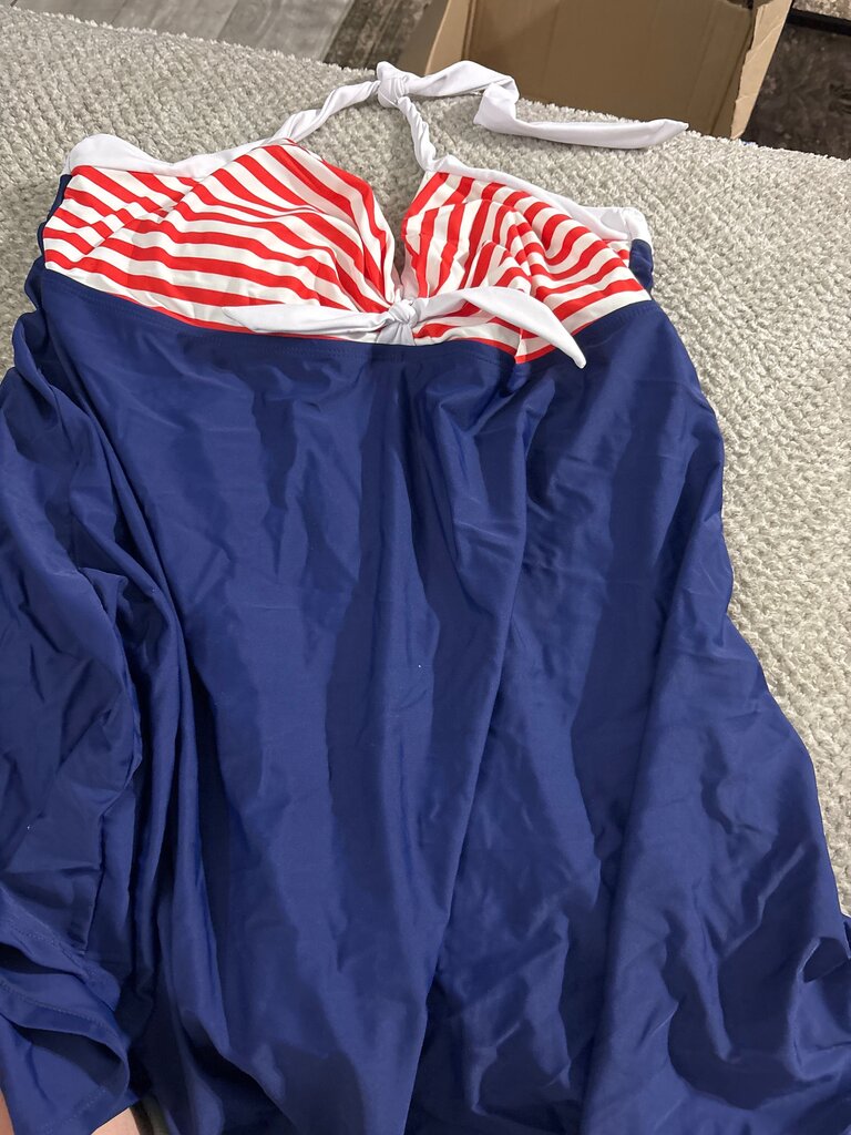 Women's 3XL Blue and Red Striped Swimsuit