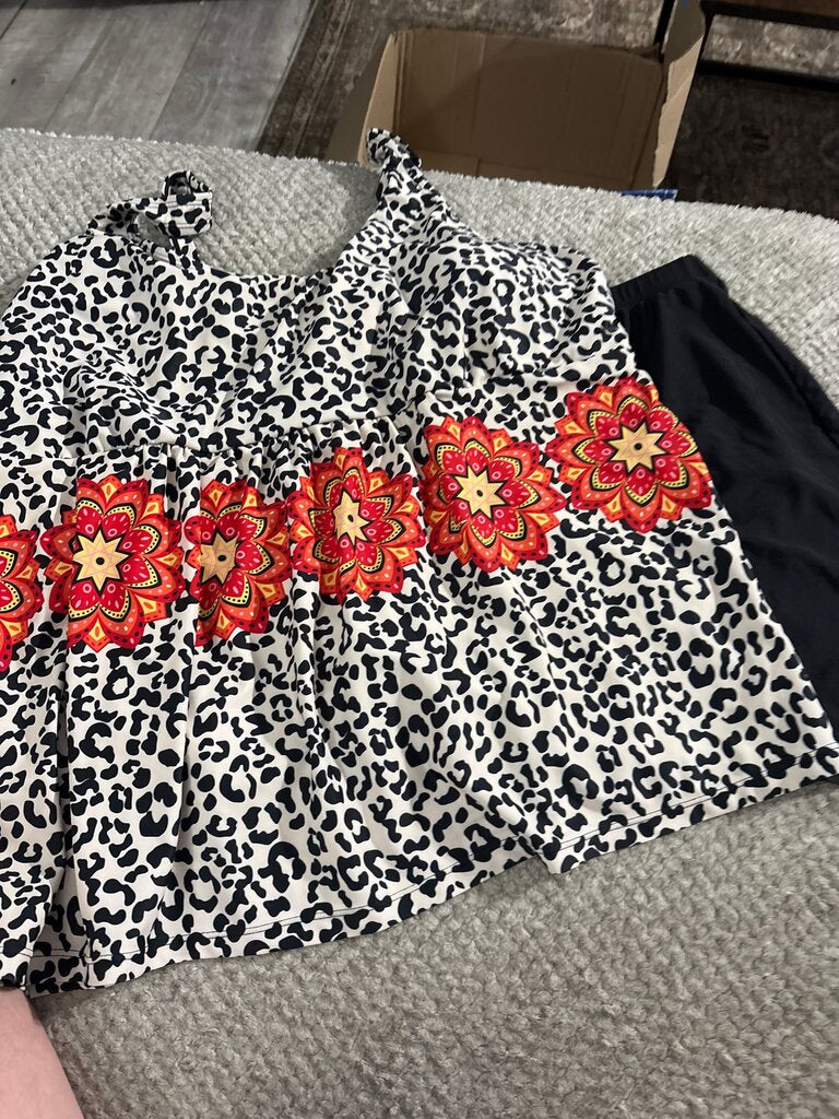 Leopard Print bathing suit with Floral Design