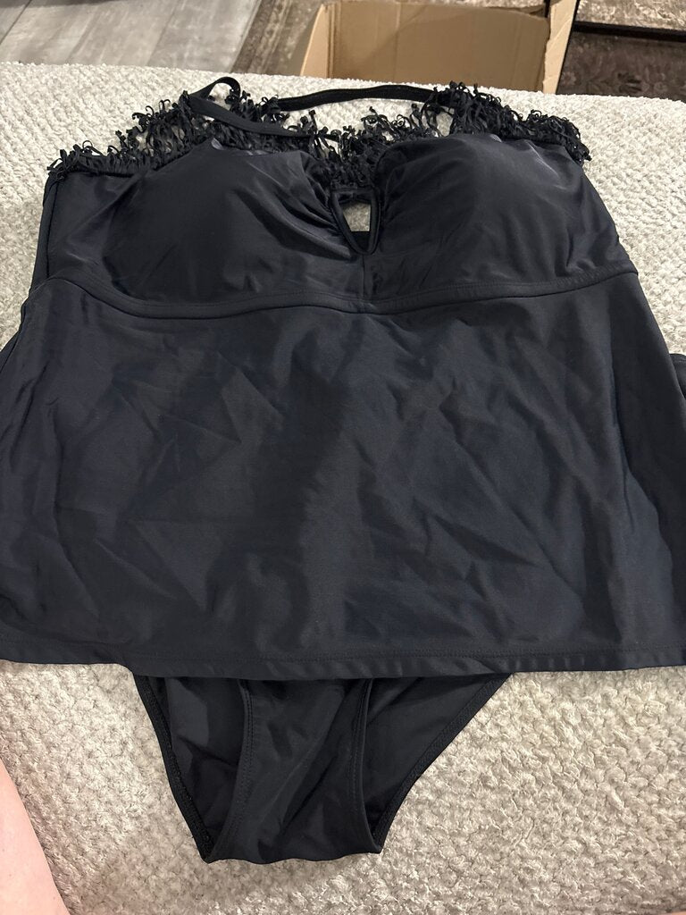 Women's Black 3X Swimwear Set with Lace Trim