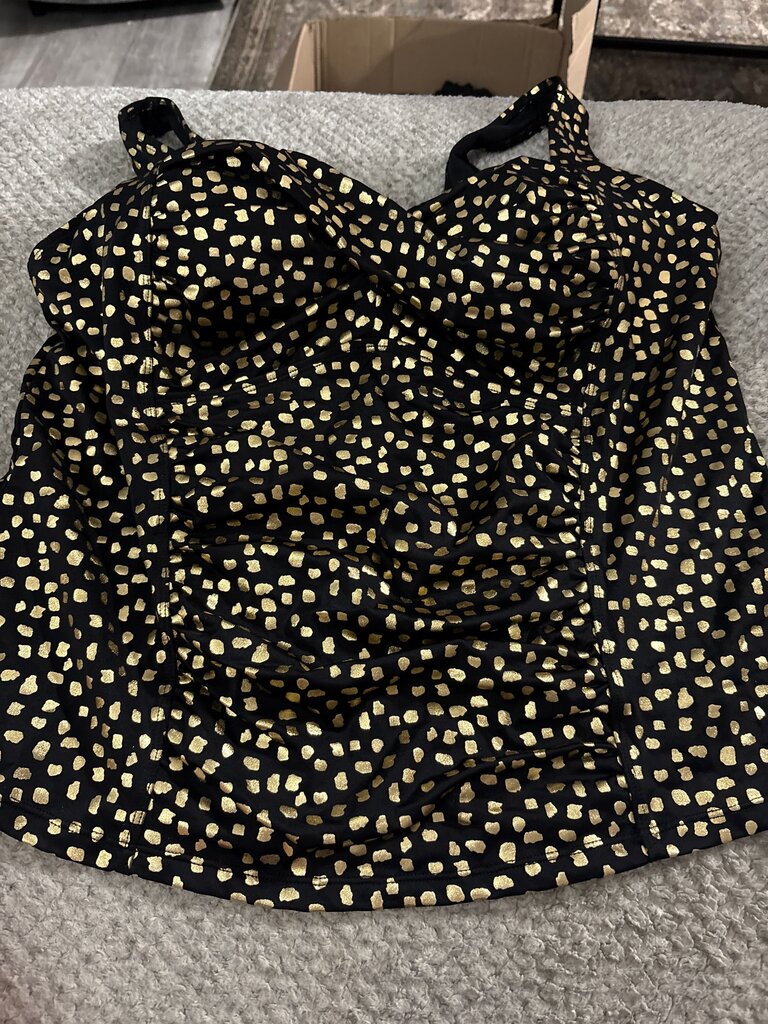 Black and Gold Printed Swim Top