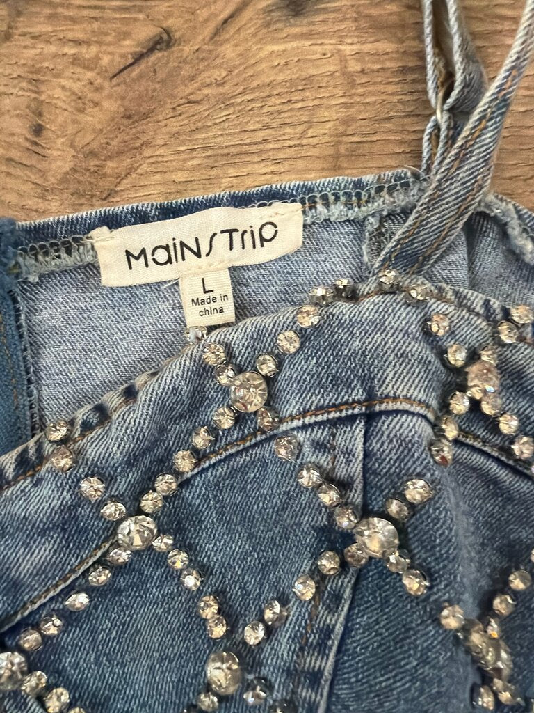 MainStrip Denim Crop Top with Rhinestones