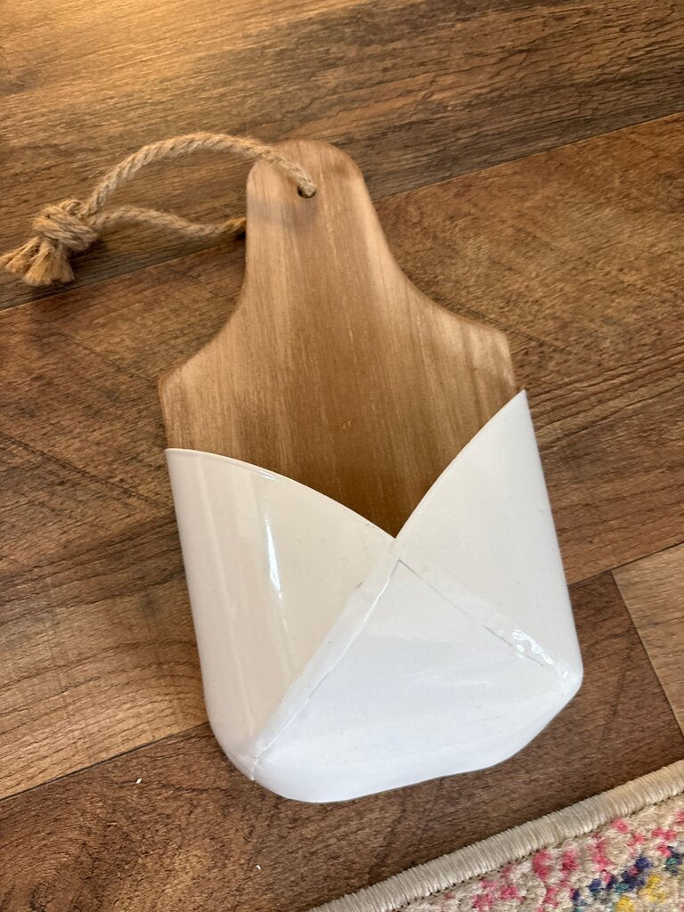 Ceramic and Wood Wall-Mounted Storage Scoop