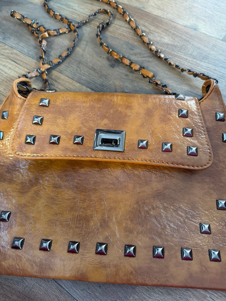Studded Brown Crossbody Handbag