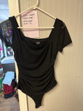 Black Women's Bodysuit with Mesh Sleeves