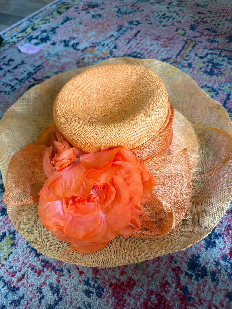 Straw Hat with Orange Flower