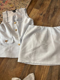 Women’s White Striped Vest and Shorts Set
