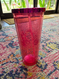 Pink Reusable Plastic Cup with Straw