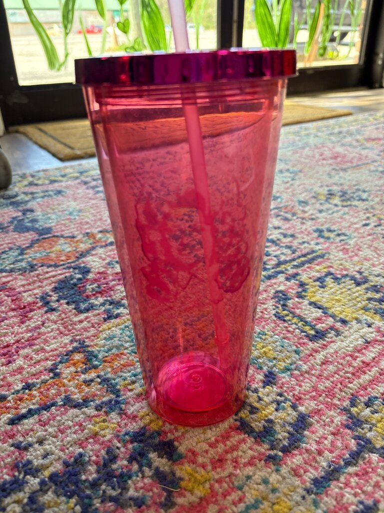 Pink Reusable Plastic Cup with Straw