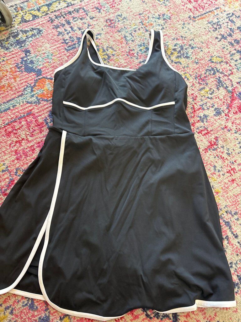 Black Swim Dress with White Trim
