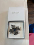Roman Floral Brooch Pin with Blue Stone