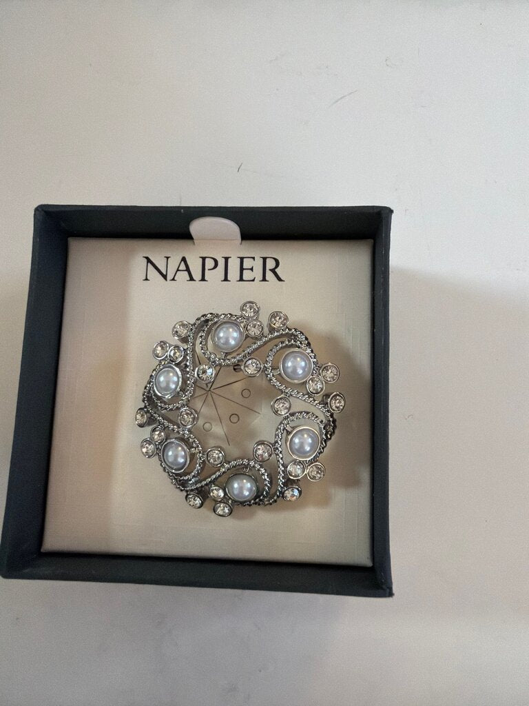 Napier Decorative Brooch with Pearls and Rhinestones