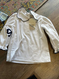 Girls White Long Sleeve Blouse with Navy Trim