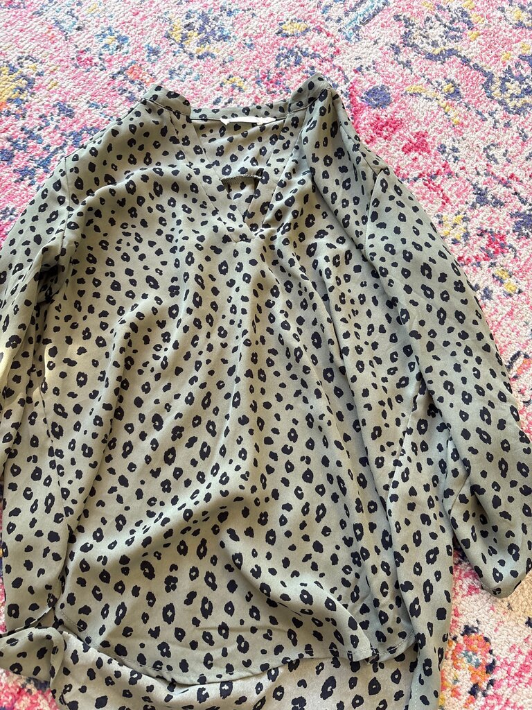 Lush Olive Green Leopard Print Blouse