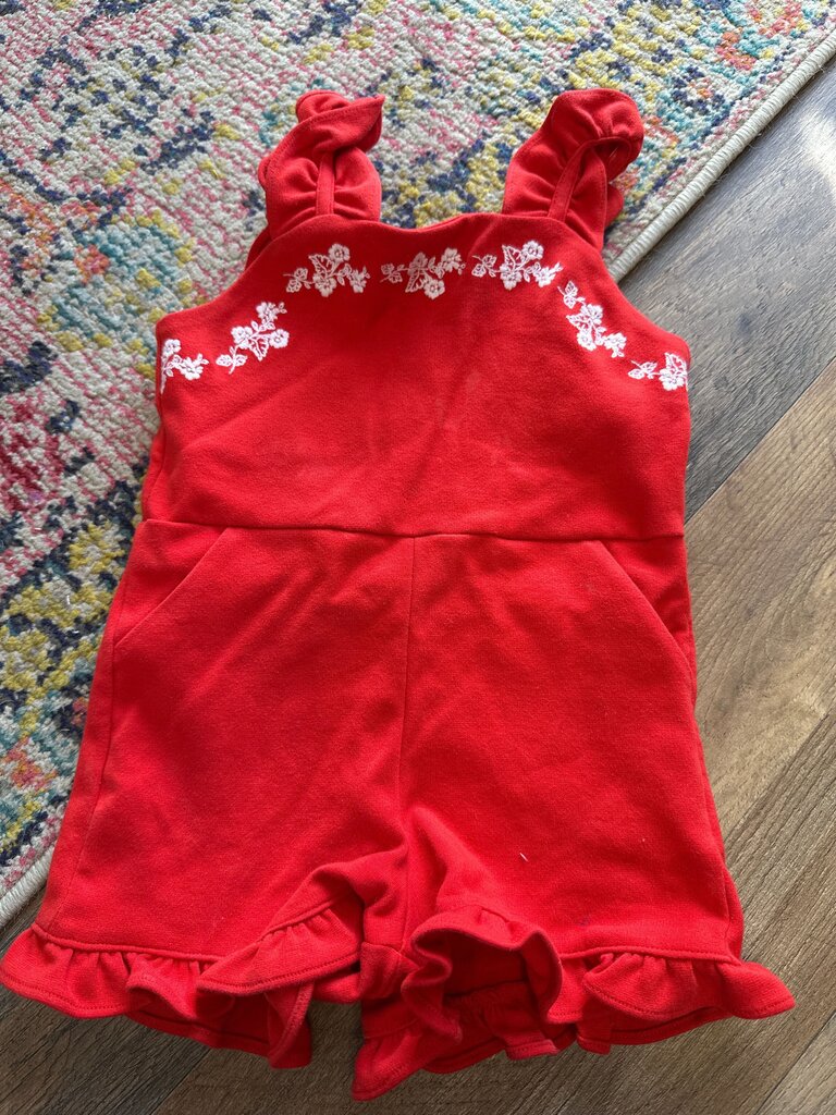 Red Floral Ruffle Romper