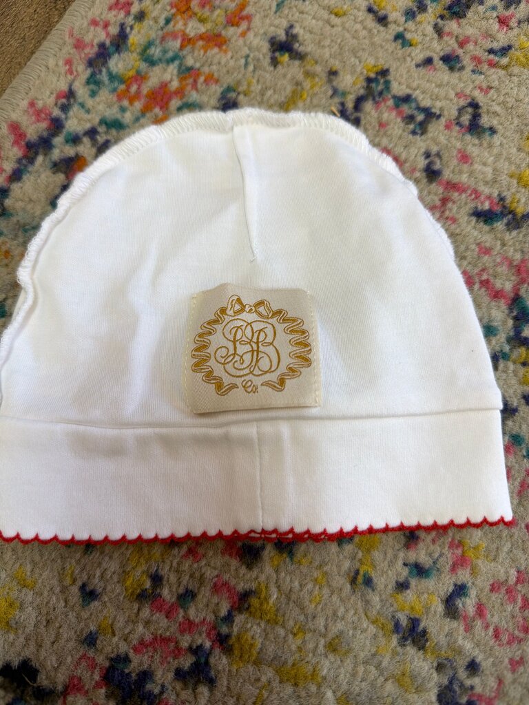 White Baby Hat with Red Trim