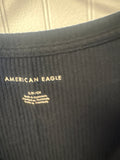 American Eagle Black Ribbed Button-Up Top