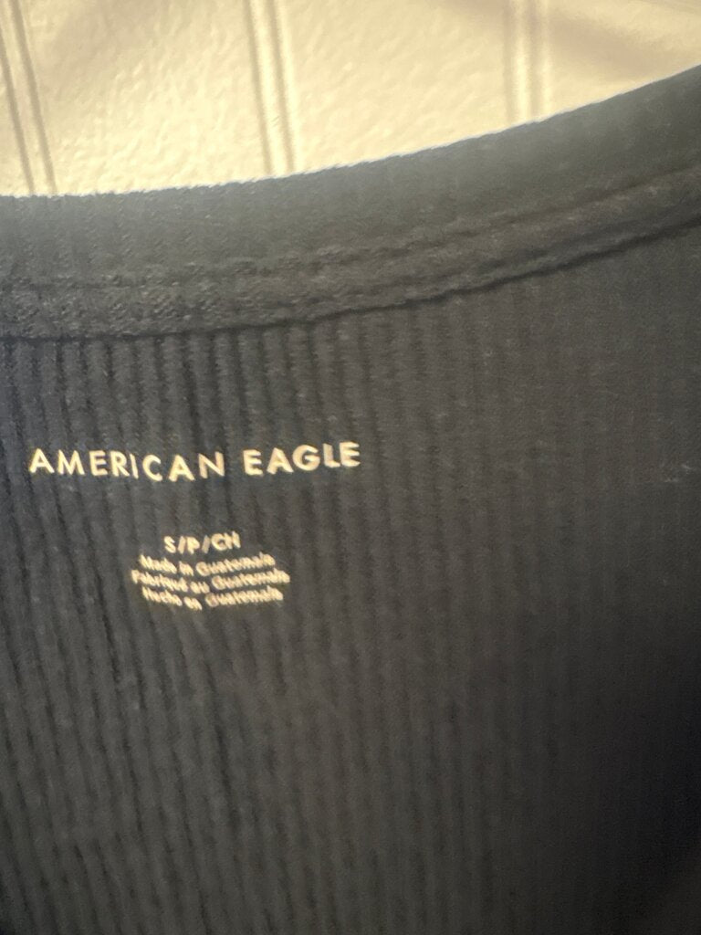 American Eagle Black Ribbed Button-Up Top