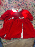 Red Velvet Dress with Polka Dot Collar