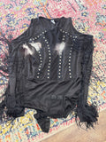 Black Fringe Bodysuit with Studs