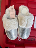 Silver Sequined Slippers with Fur Lining