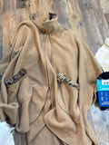 Fleece Zip-Up Poncho with Leopard Print Accents