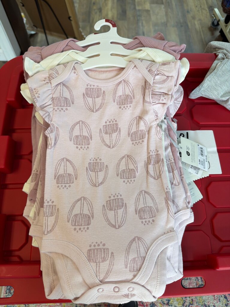 Baby Girl Bodysuits - Floral Design, 3 Pack