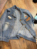 Worn Denim Jacket with Patches and Embellishments