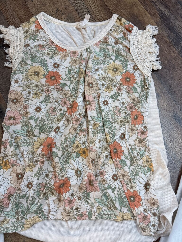 Floral Print Sleeveless Top with Fringe