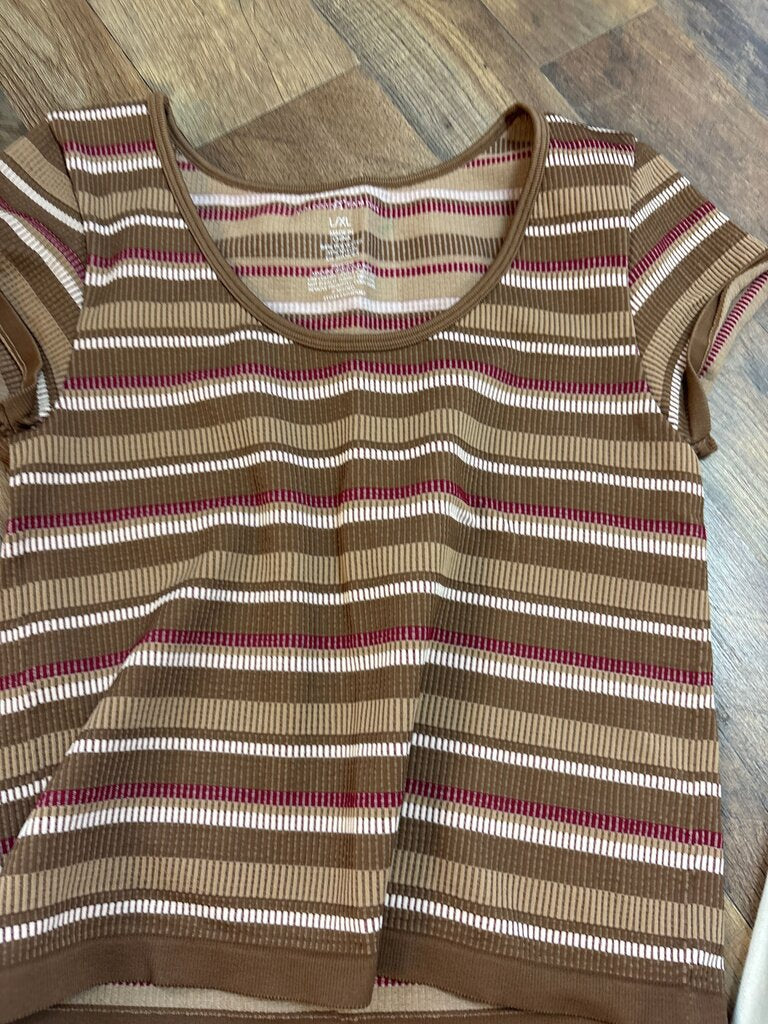 Brown Striped Short Sleeve Top