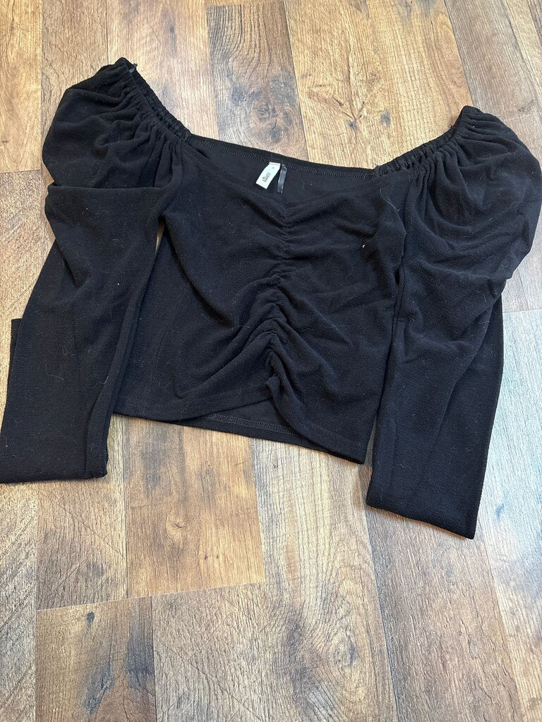 Black Off-Shoulder Top with Ruched Details