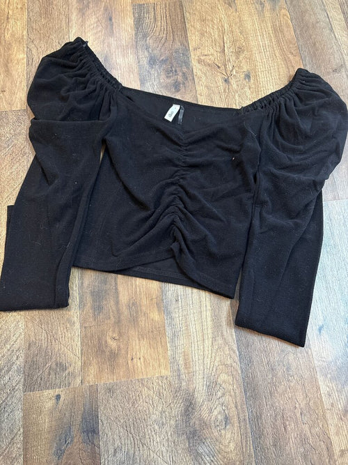 Black Off-Shoulder Top with Ruched Details