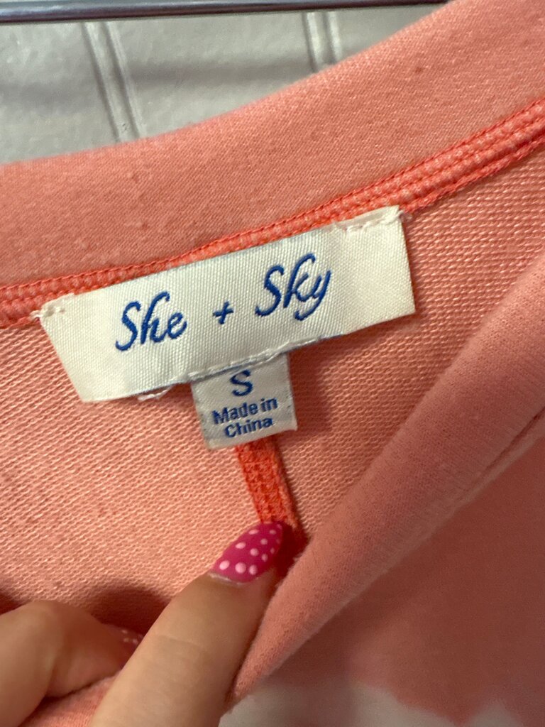 She + Sky Pink and White Tie-Dye Long Sleeve Top