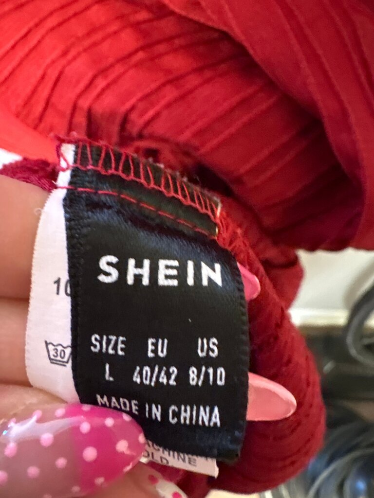 SHEIN Red Ribbed Long Sleeve Dress