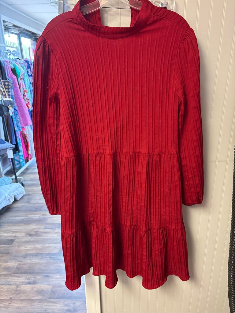 SHEIN Red Ribbed Long Sleeve Dress