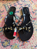 Black Flip Flop Sandals with Studded Bow