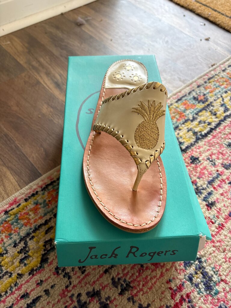 Jack Rogers Bone/Gold Sandals with Pineapple Design