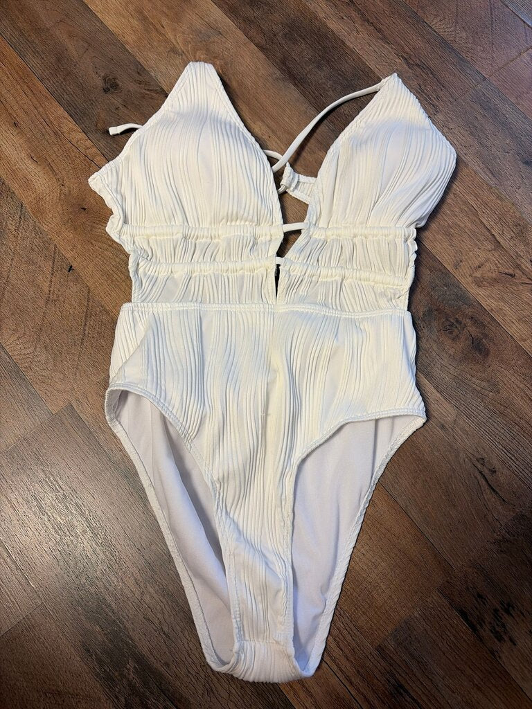 White Ribbed One-Piece Swimsuit