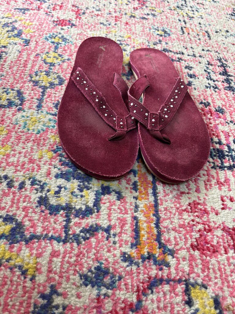 Women's Burgundy Flip Flops with Rhinestones